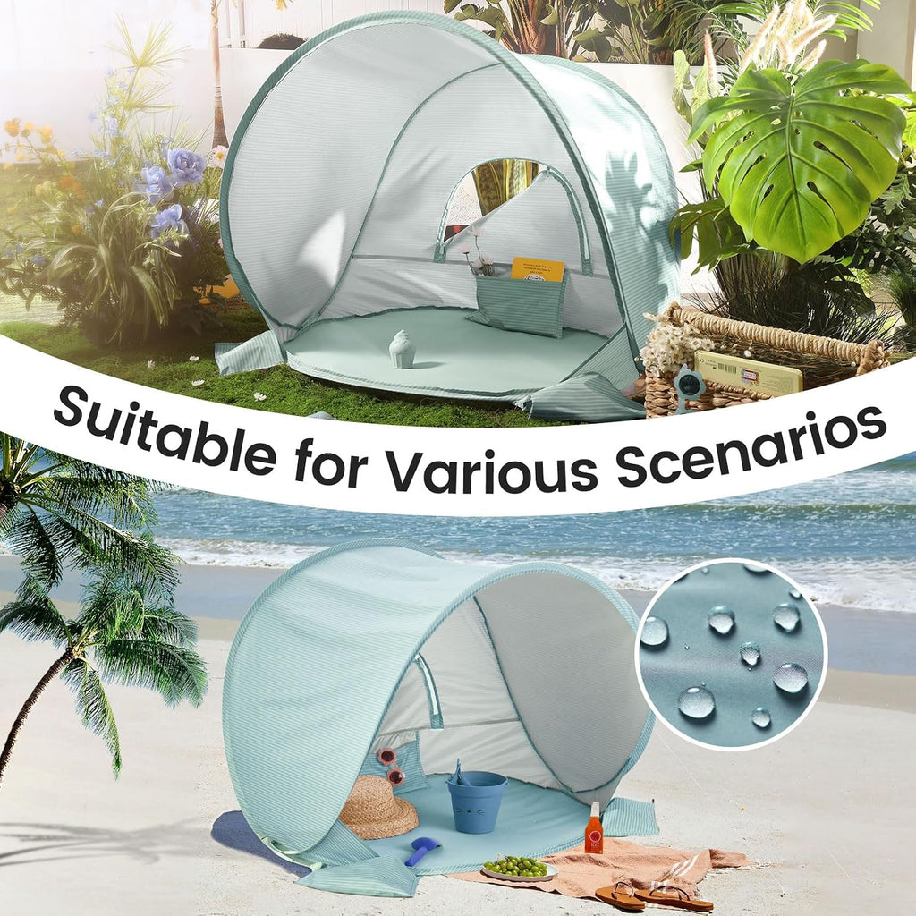 Tiny Land Baby Beach Tent, Pop Up Baby Tent with UPF 50+ Sun Protection | Portable Baby Beach Essentials, 35.4"x27.6"x31.5" Sun Shelter for Infants, Baby Outdoor Use, Pastel Aqua