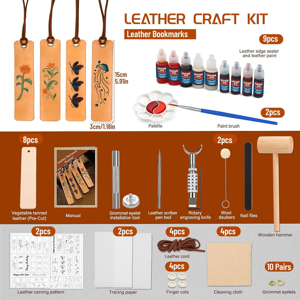 Leather Crafting Kit, Leather Bookmarks Making Kit Tools Supplies Tutorial