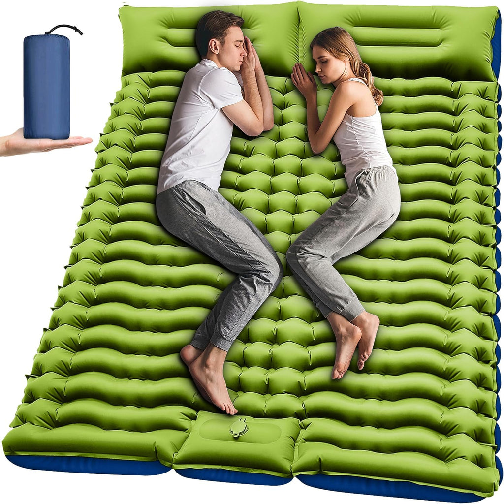 Yuzonc Double Sleeping Pad - Self Inflating 4" Extra-Thick for 2 Person with Pillow Built-in Foot Pump Inflatable Sleeping Mat for Backpacking, Hiking, Traveling, Tent, Portable Camping Mat