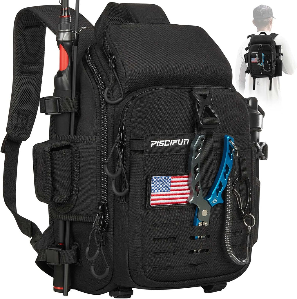 Piscifun Fishing Tackle Backpack, Rod & Gear Holder, Water-Resistant