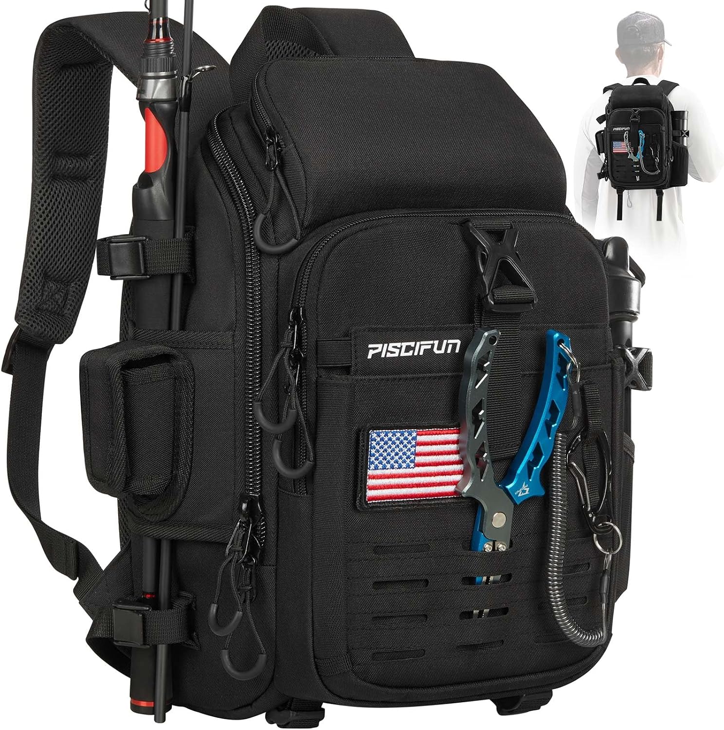 Piscifun Fishing Tackle Backpack, Rod & Gear Holder, Water-Resistant