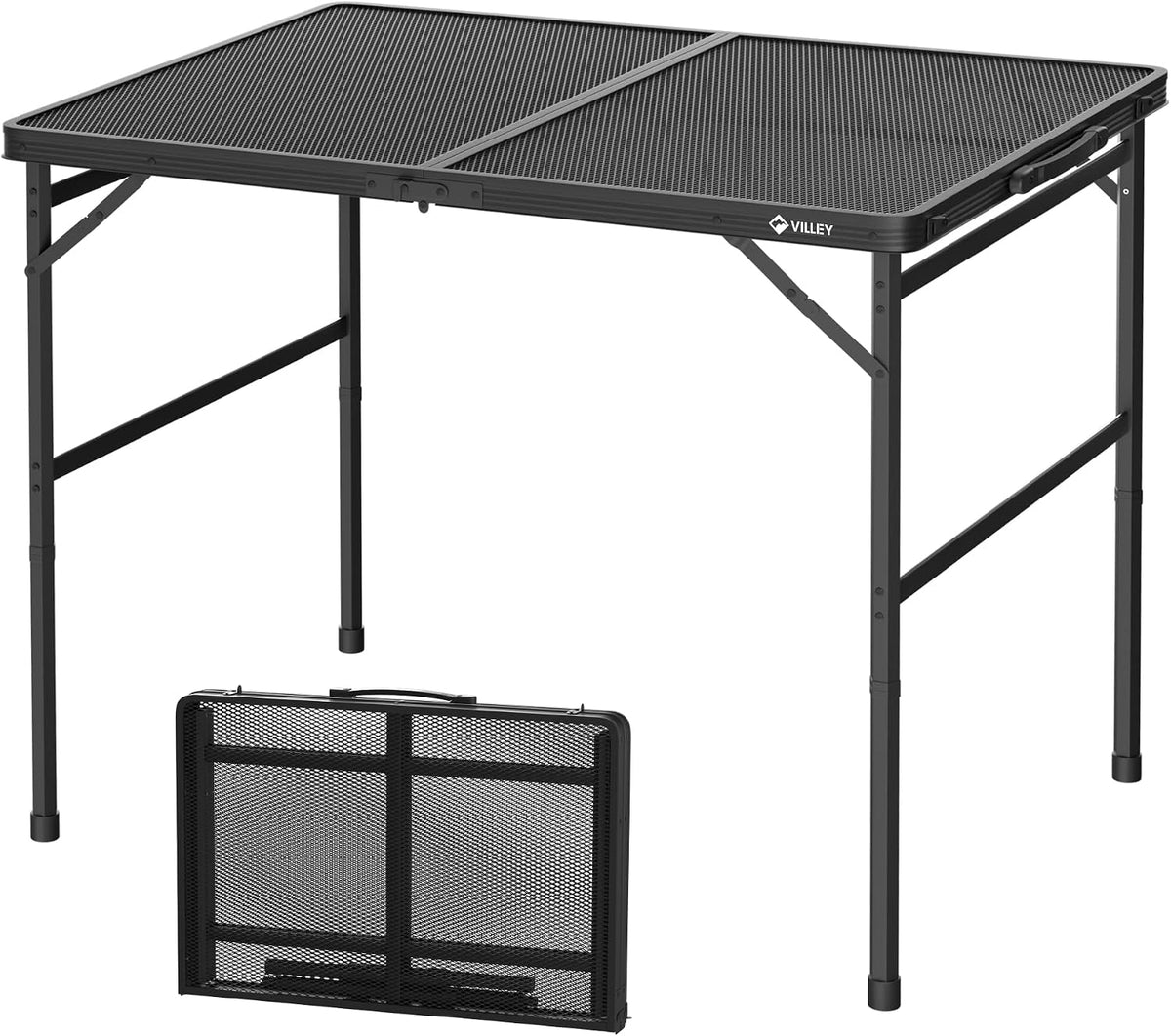VILLEY 3ft Folding Camping Table, Aluminum Grill Table with Adjustable Legs