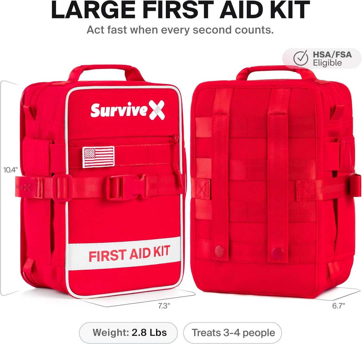 SurviveX Large First Aid Kit, Emergency Kit for 3-4 People