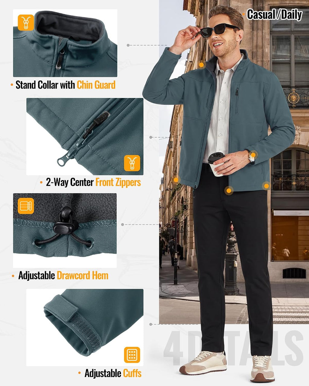 33,000ft Men's Lightweight Softshell Jacket Fleece Waterproof Windbreaker