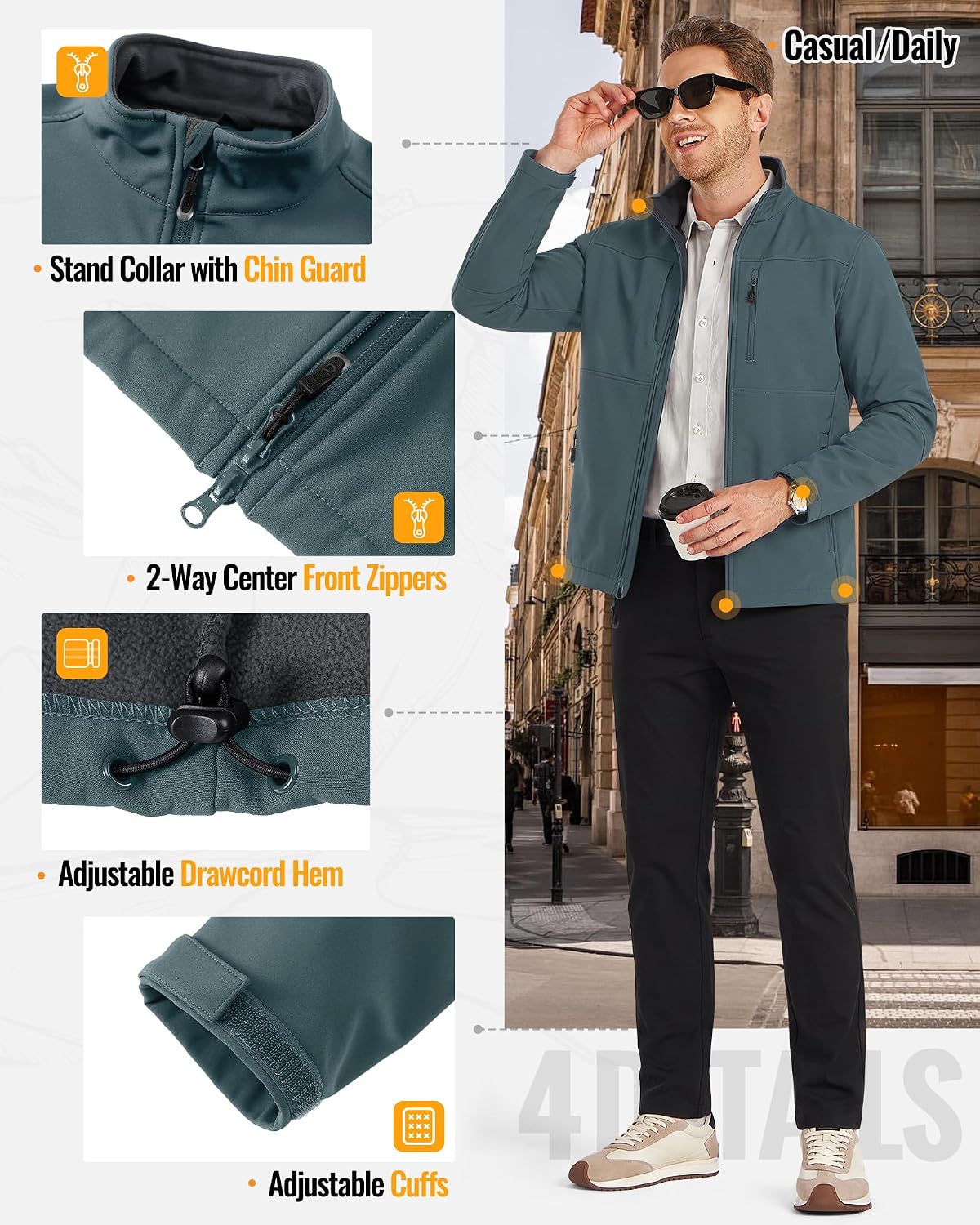 33,000ft Men's Lightweight Softshell Jacket Fleece Waterproof Windbreaker