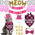 Cat Birthday Party Supplies, Cat Birthday Hat Crown with Number Bandana Bow Tie Banner Balloons Meow Balloons for Cats Kittens Decorations