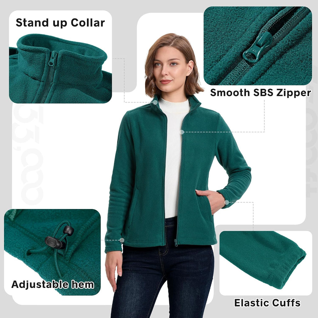 33,000ft Women's Polar Fleece Jacket Zip Up Lightweight Hiking Sweatshirt