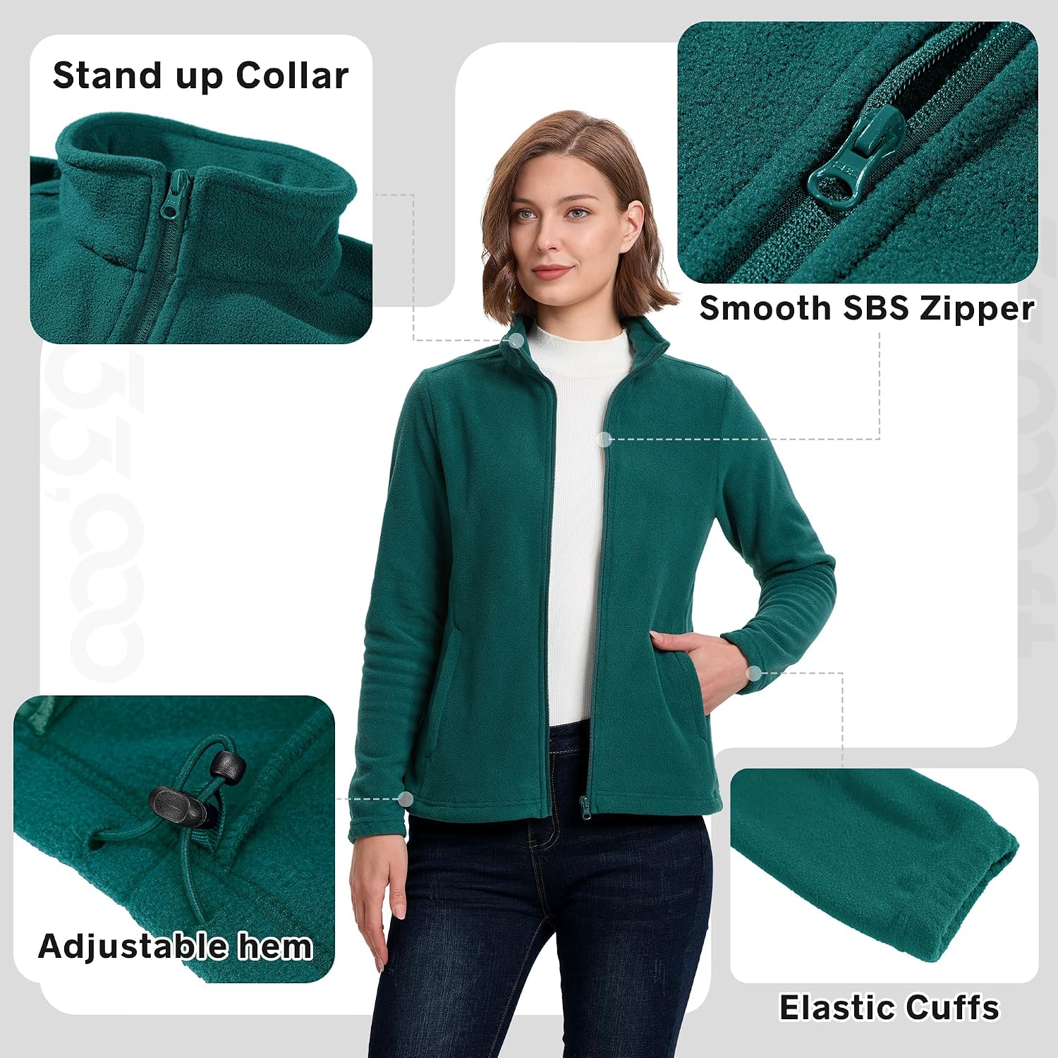 33,000ft Women's Polar Fleece Jacket Zip Up Lightweight Hiking Sweatshirt