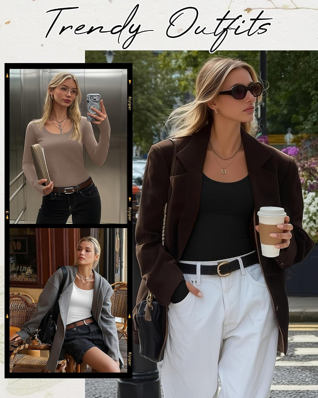 Riyiper 3 Pack Women's Thermal Long Sleeve Shirts Scoop Neck Top