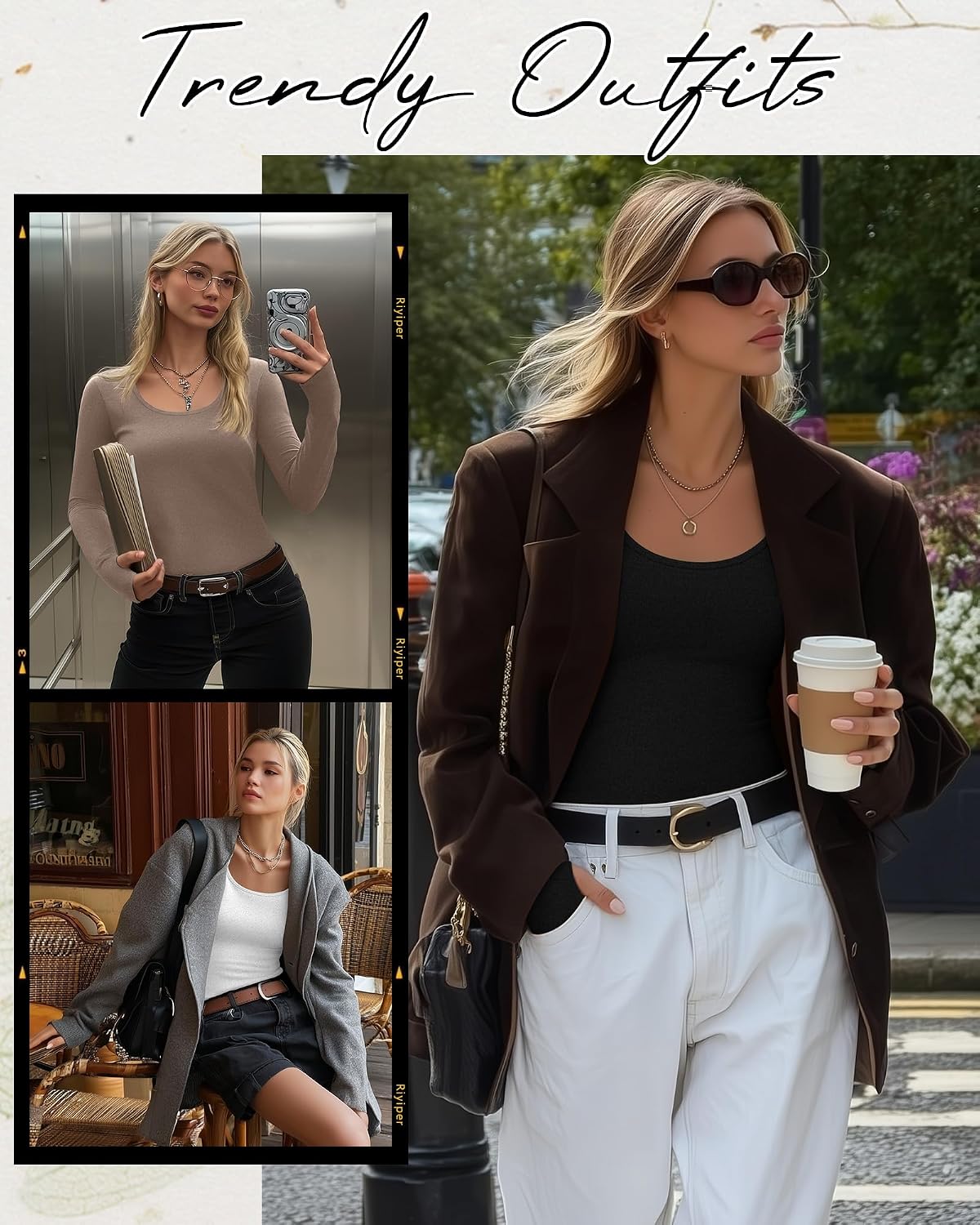 Riyiper 3 Pack Women's Thermal Long Sleeve Shirts Scoop Neck Top