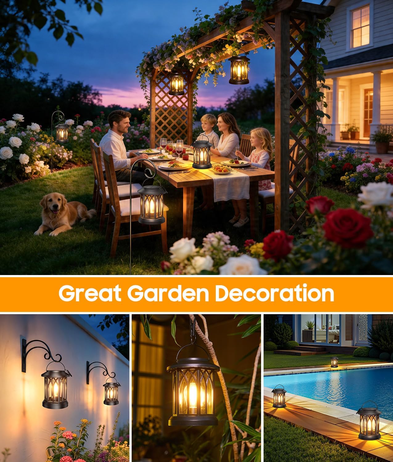 Solar Lanterns Outdoor Waterproof, Upgraded Hanging Solar Lights