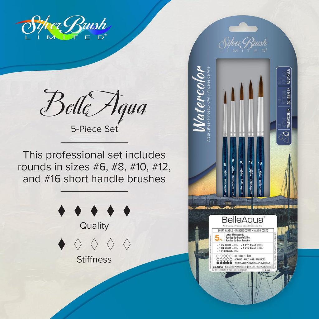 Silver Brush Limited BelleAqua Large Size Rounds Watercolor Brush Set, 5pc