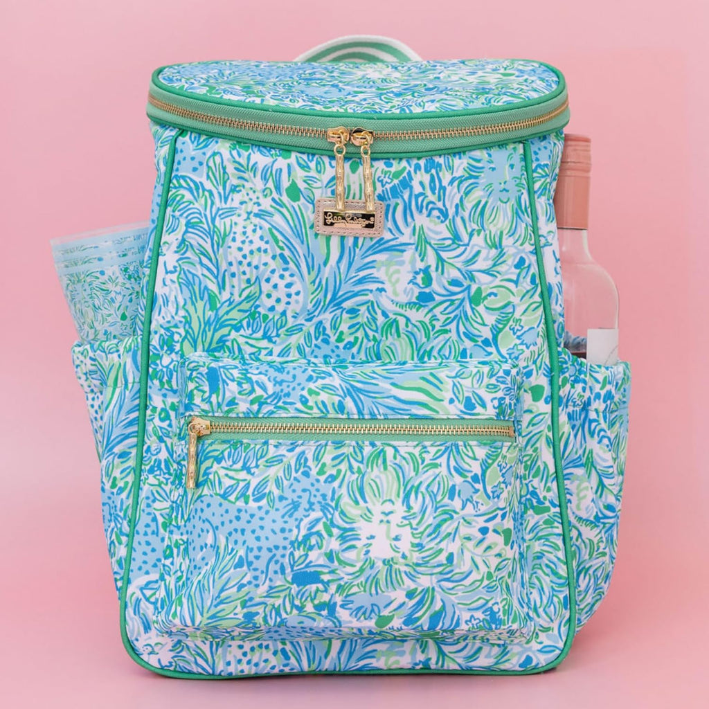 Lilly Pulitzer Insulated Backpack Cooler Large Capacity, Green Portable Soft Cooler Bag for Picnics, Beach, Pool, Hiking, Dandy Lions