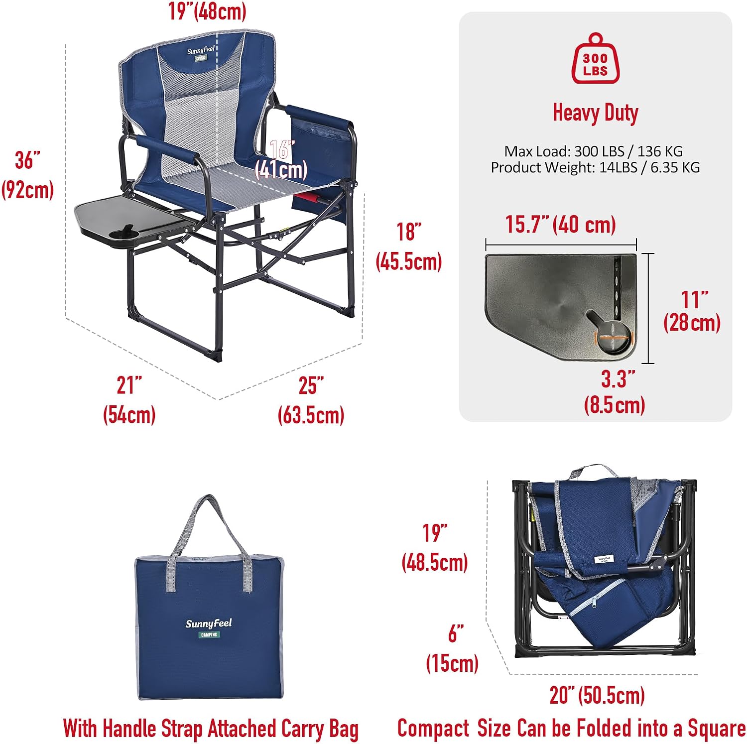 SUNNYFEEL Oversized DirectorsCamping Chair for Adults with Side Table