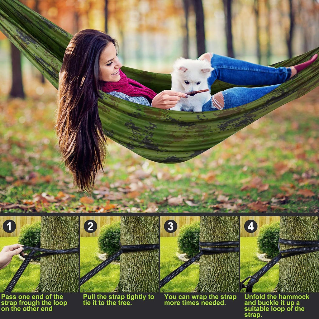 Camping Hammock with Net,Portable Lightweight Double Hammocks with Tree Straps and Solid D-Shape Hanging Hooks,Parachute Nylon Hammock for Backpacking Beach Backyard Patio Hiking