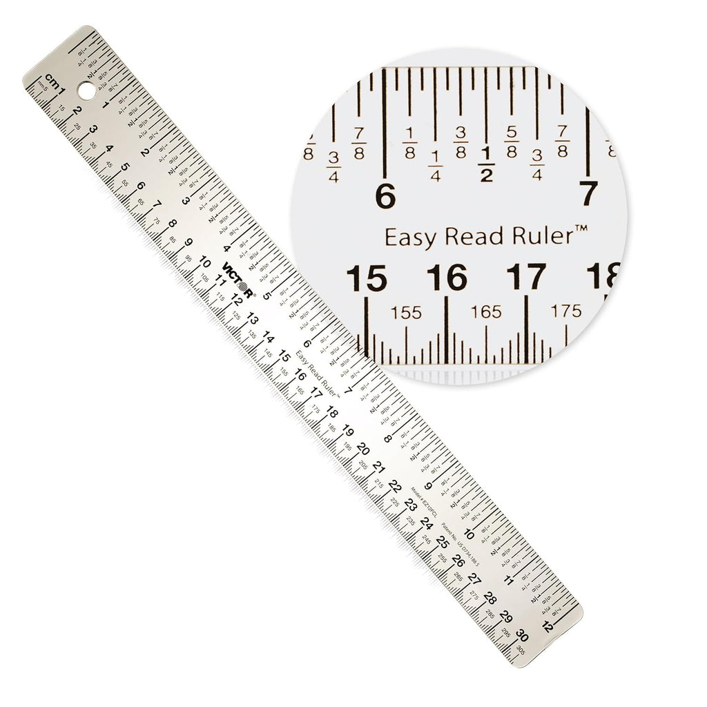 Victor Easy Read 12-Inch Flexible Clear Plastic Ruler, 1/16 Inch Fractions and Metric Scale Markings, Shatterproof Transparent Measuring Tool for School, Office, Crafts, Sewing and DIY