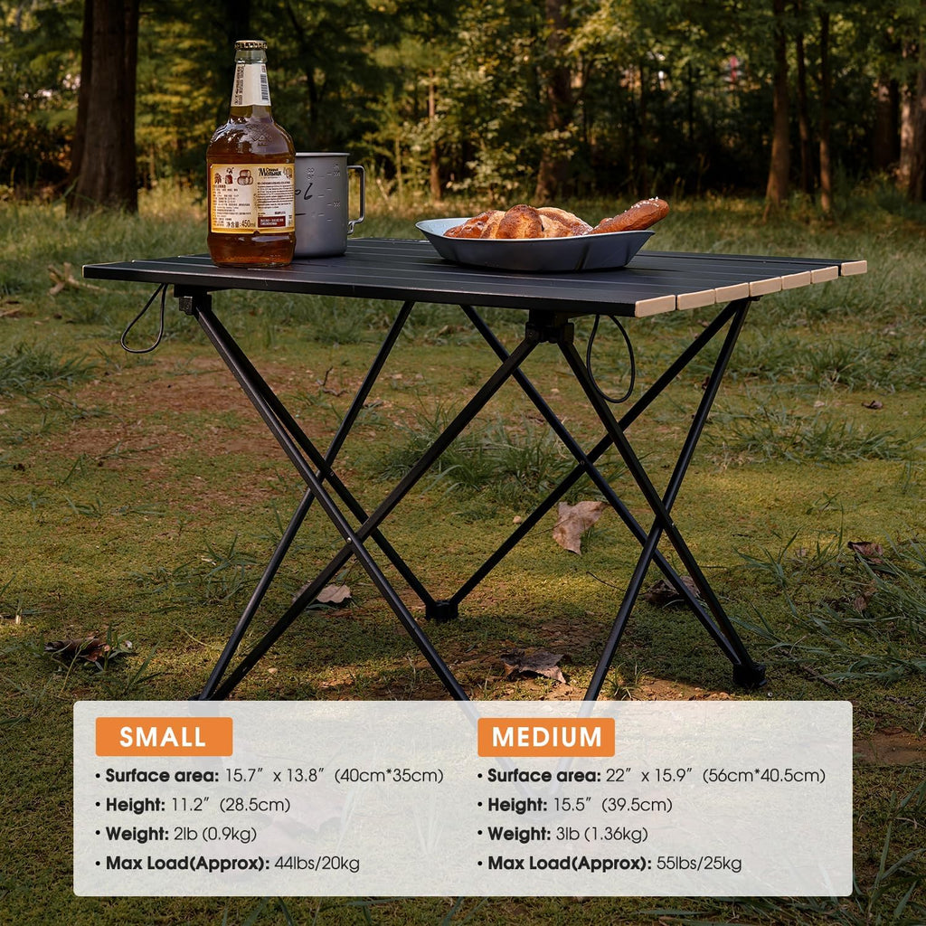 MOON LENCE Ultralight Folding Camping Table, Compact,Portable with Carry Bag, for Outdoor Cooking, Picnic, Camp, Boat, Travel (Black, Gold Side-S)