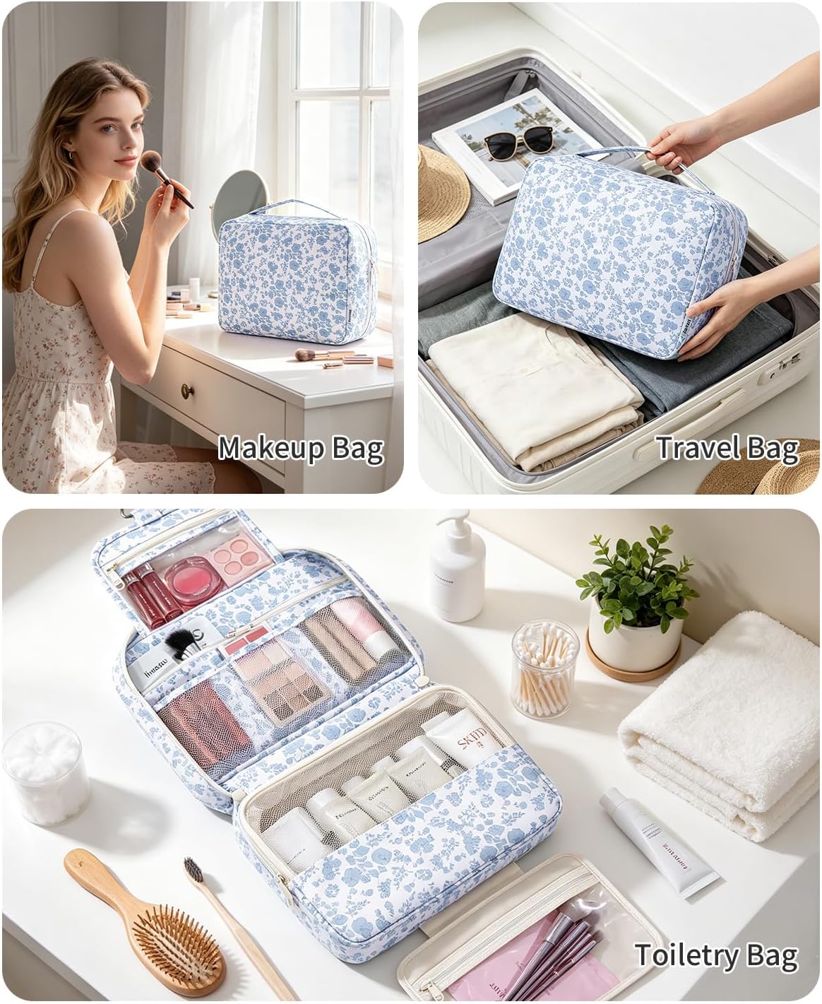Narwey Hanging Travel Toiletry Bag for Women, Large Makeup Cosmetic Bag