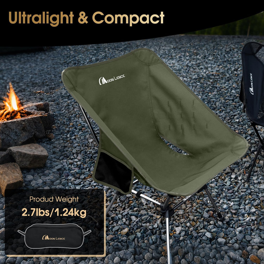 MOON LENCE Portable Camping Chair Plus, Larger & Roomier, Compact and Lightweight, Folding Chair for Backpacking Hiking Beach, Ultralight Camp Chair 330Lbs Capacity