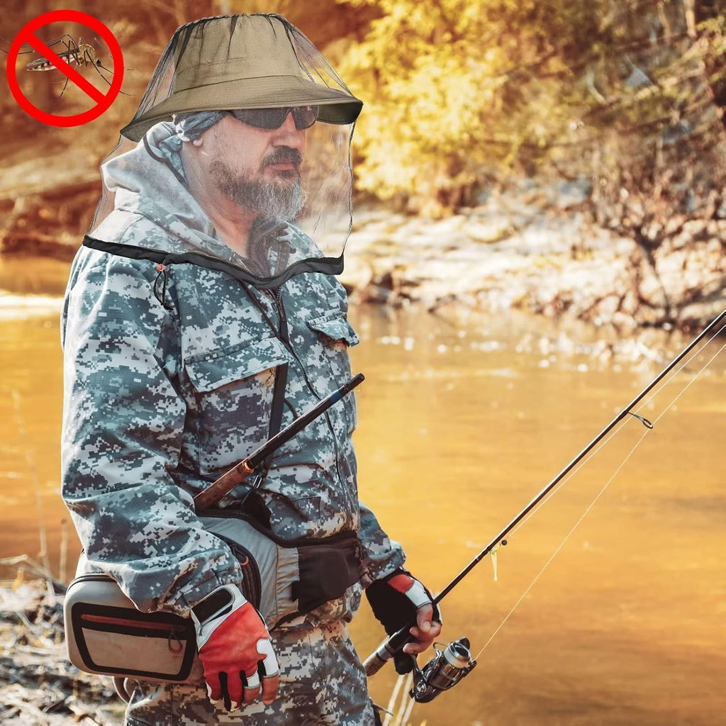 2 Pack Mosquito Head Net Mesh for Hiking & Outdoors,Bug Face Netting over Hat Adults Gnat Fly Insect Midge Protection
