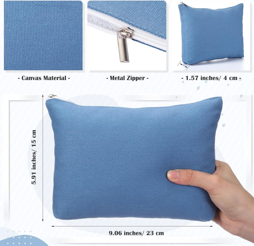 Reginary 10 Pcs Canvas Makeup Bags Bulk Blank Cosmetic Bags,Blue