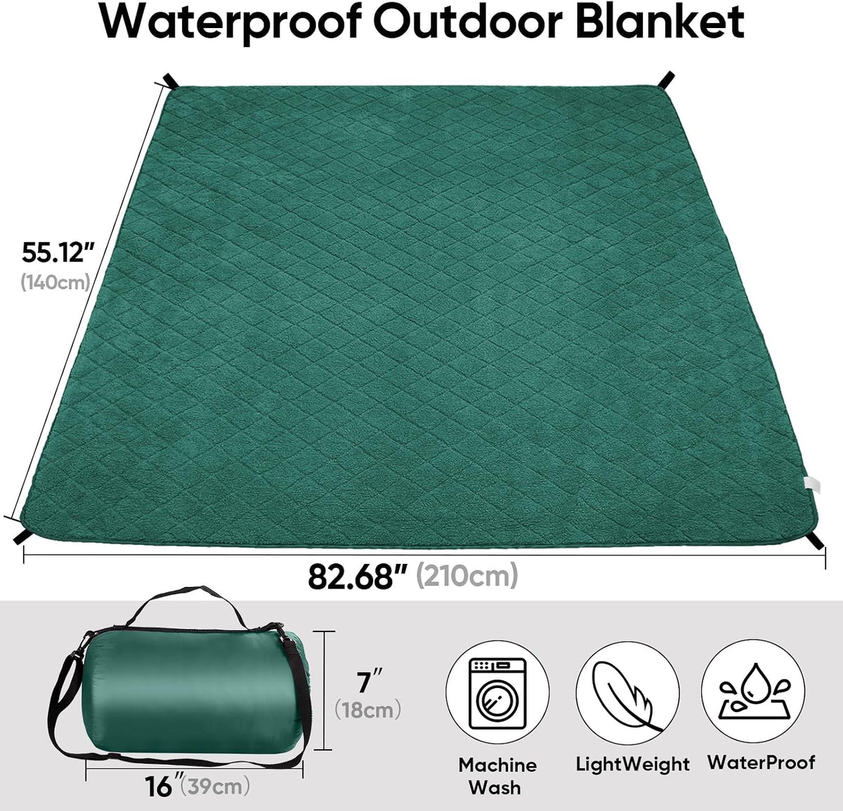 Waterproof Outdoor Blanket 82"x55", Windproof & Warm, 300 GSM Sherpa Lining