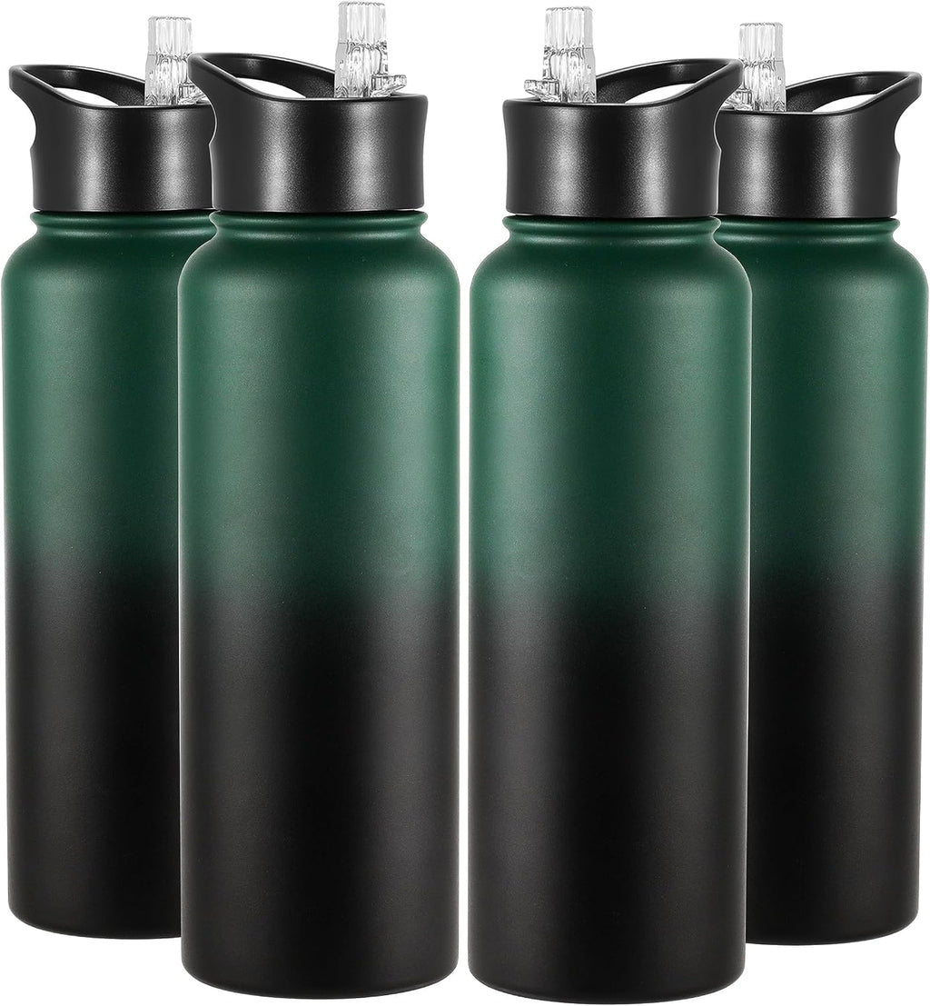 VEGOND 40 oz Insulated Water Bottle Bulk Stainless Steel Metal Water Bottles with Leak Proof Straw Lid & Spout Lid, Wide Mouth Double Walled Vacuum Travel Sports Bottle, 4 Pack
