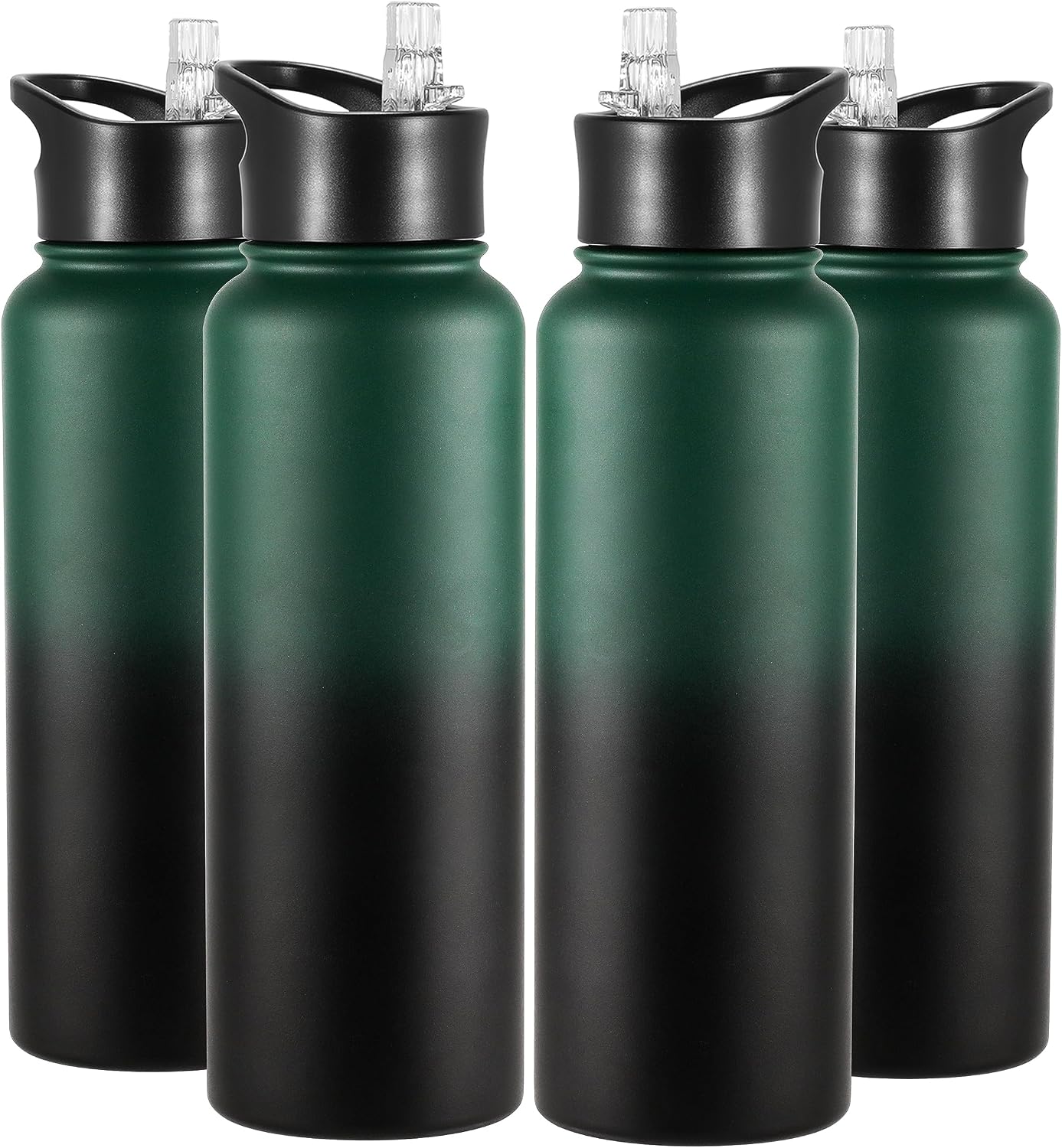 VEGOND 40 oz Insulated Water Bottle Bulk Stainless Steel Metal Water Bottles with Leak Proof Straw Lid & Spout Lid, Wide Mouth Double Walled Vacuum Travel Sports Bottle, 4 Pack
