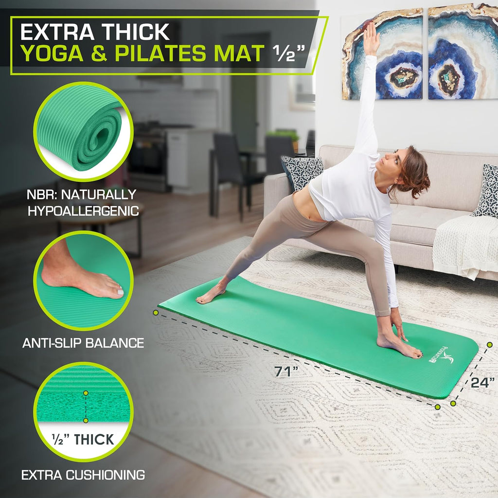ProsourceFit Extra Thick Yoga and Pilates Mat, 71-inch Long High Density Exercise Mat with Comfort Foam and Carrying Strap