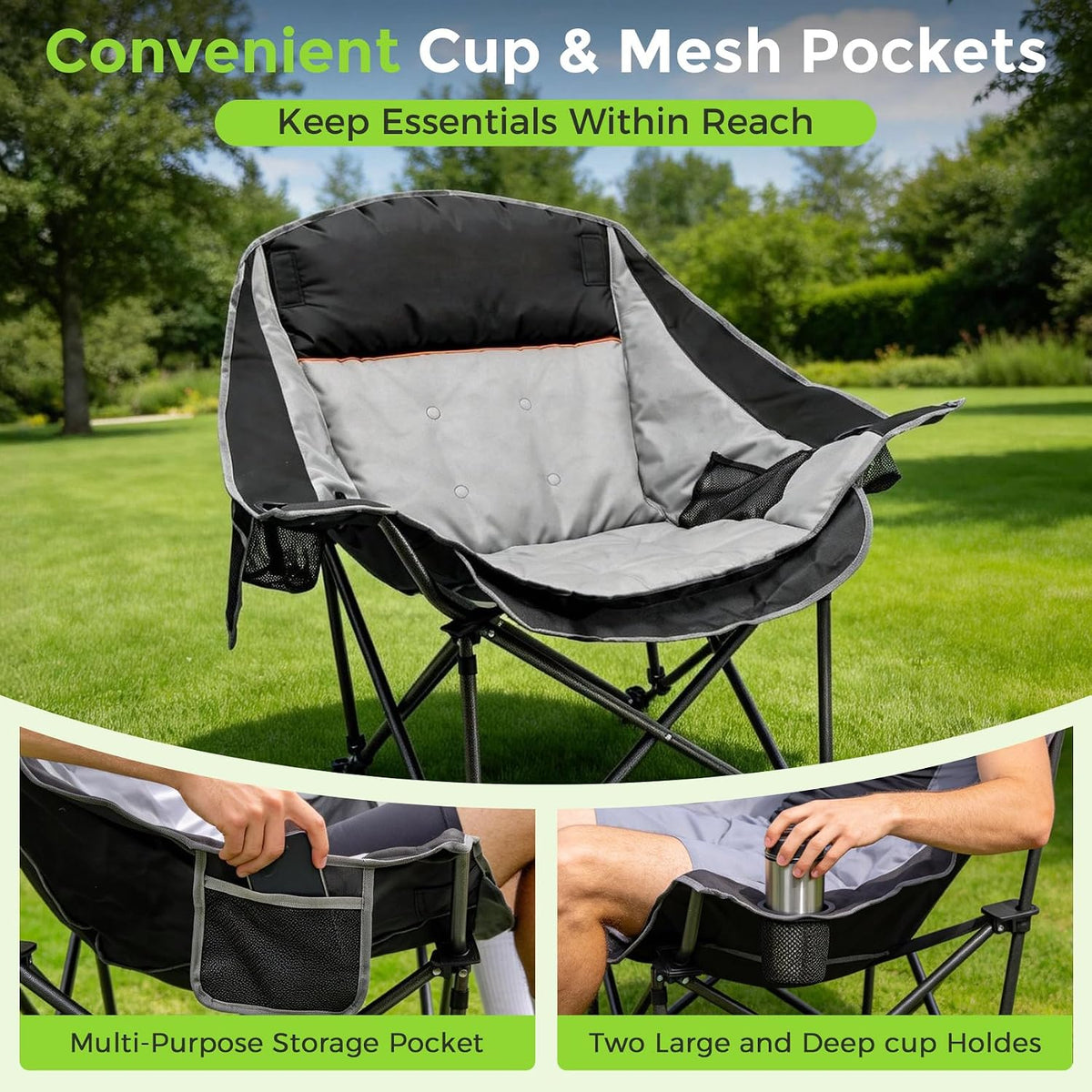 Suteck Oversized Camping Chairs for Adults - 500LBS Padded Camp Chair
