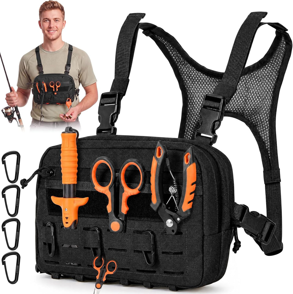 Fly Fishing Chest Pack Water Resistant Tackle Bag with MOLLE System, Detachable Hook Pouches, Adjustable Chest Straps for Stream Wade Fishing(Khaki)