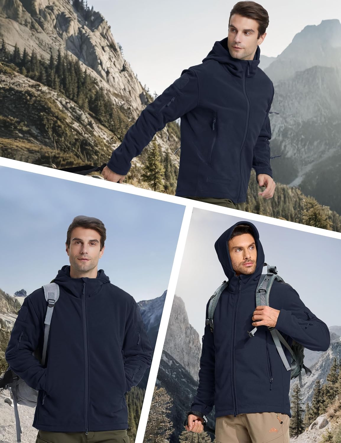 CRYSULLY Men's Military Tactical Sport Warm Fleece Hooded Outdoor Adventure Jacket Coats