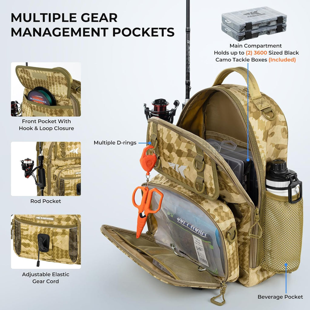 KastKing BaitSpace Fishing Sling Bag, Fishing Backpack with Rod Holder