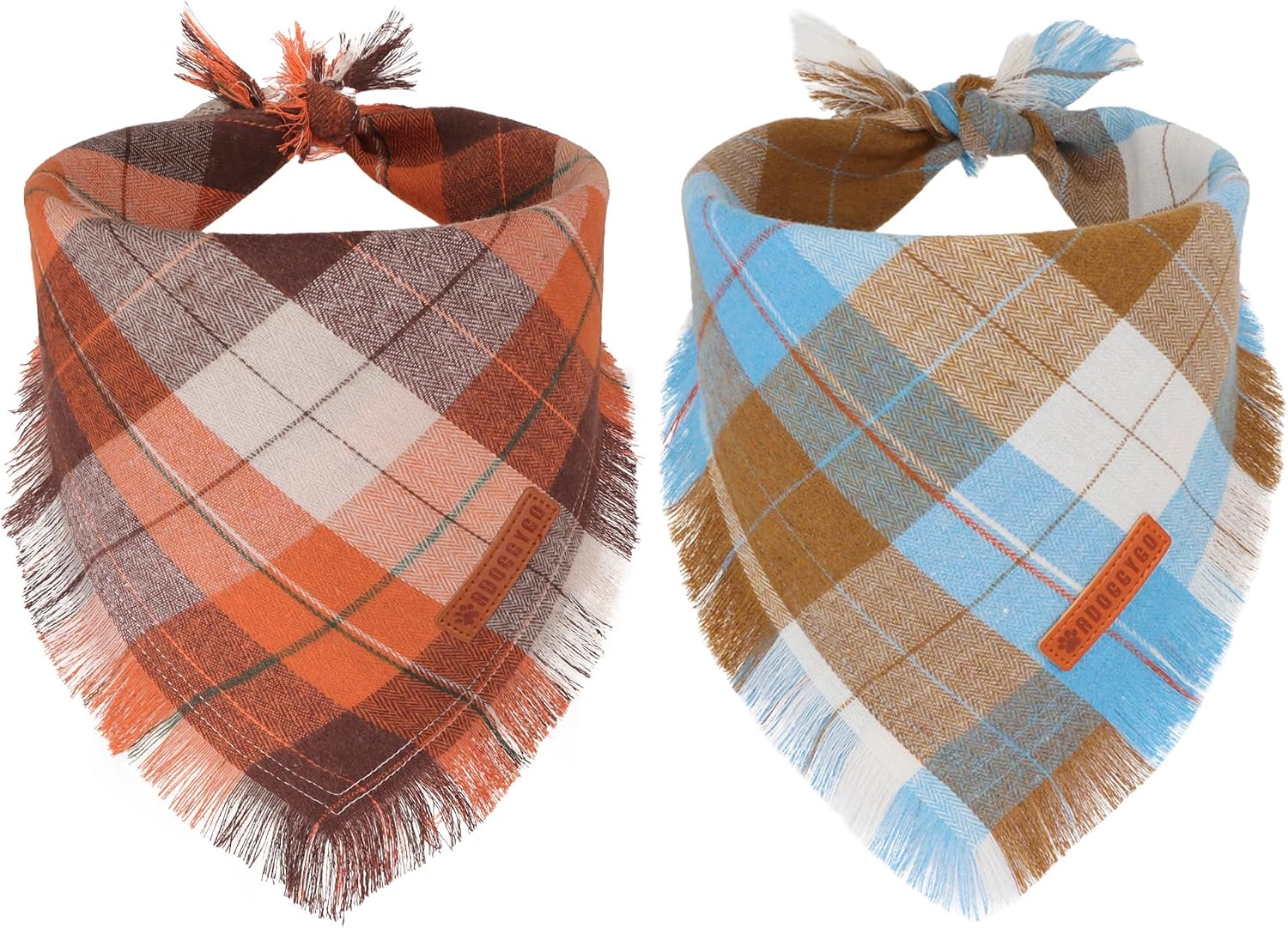 ADOGGYGO Fall Dog Bandana with Tassels Edges, Plaid Thanksgiving Scarf, S