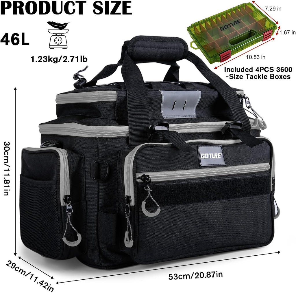 Goture Fishing Tackle Bag with 4PCS 3600 Tackle Boxes