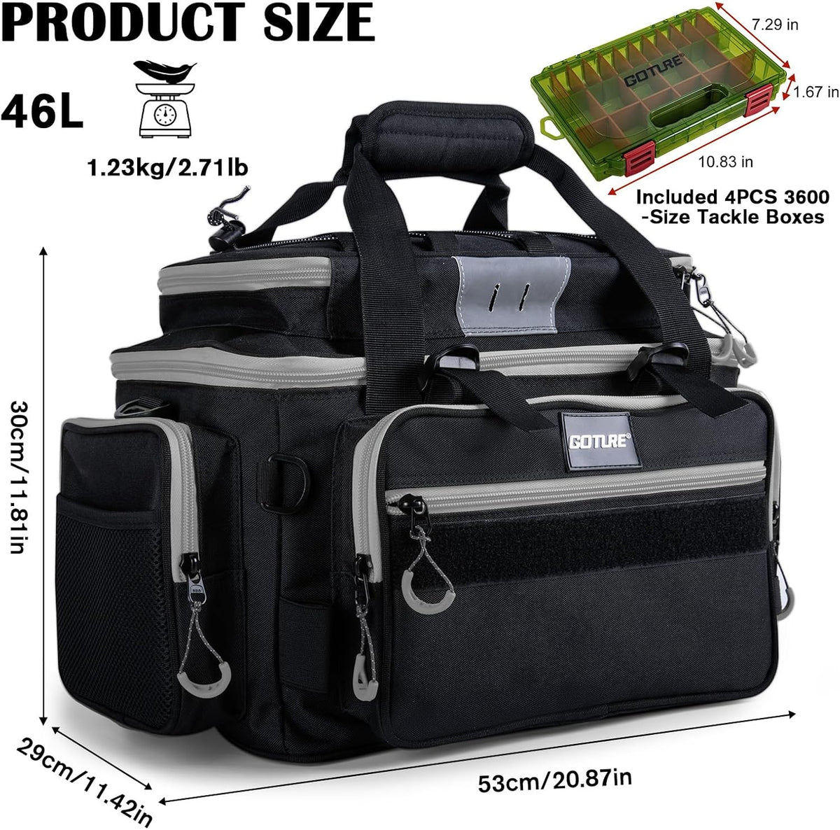 Goture Fishing Tackle Bag with 4PCS 3600 Tackle Boxes