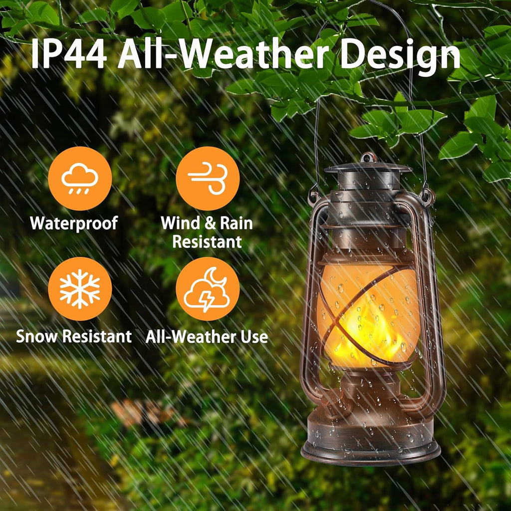 Outdoor Lanterns Waterproof Hanging Vintage LED Camping Lamps with Dancing Flame Non-Solar Remote Control Light Landscape Decor for Table Patio Garden Yard Pathway Porch 2Pack (3AA Batteries Power)