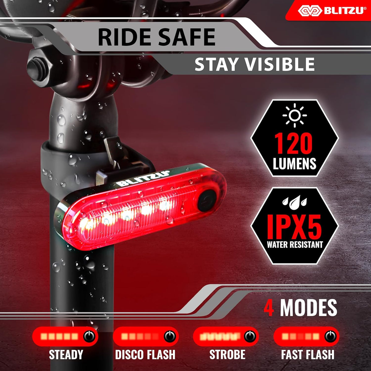 Bike Lights Set 1200 Lumen, USB Rechargeable LED Bicycle Front Rear Lights