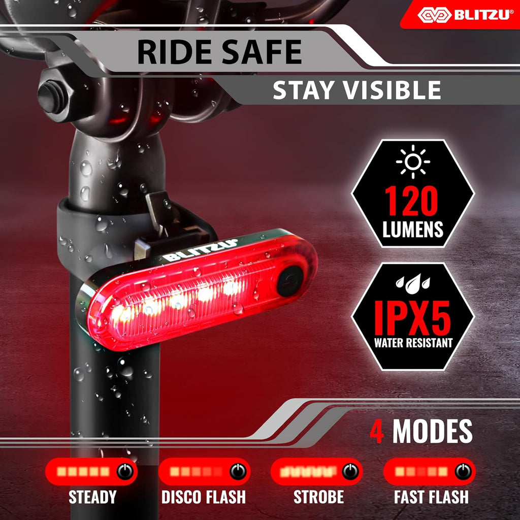 BLITZU USB-C Rechargeable Bike Lights Set, LED Bicycle Front & Rear Light