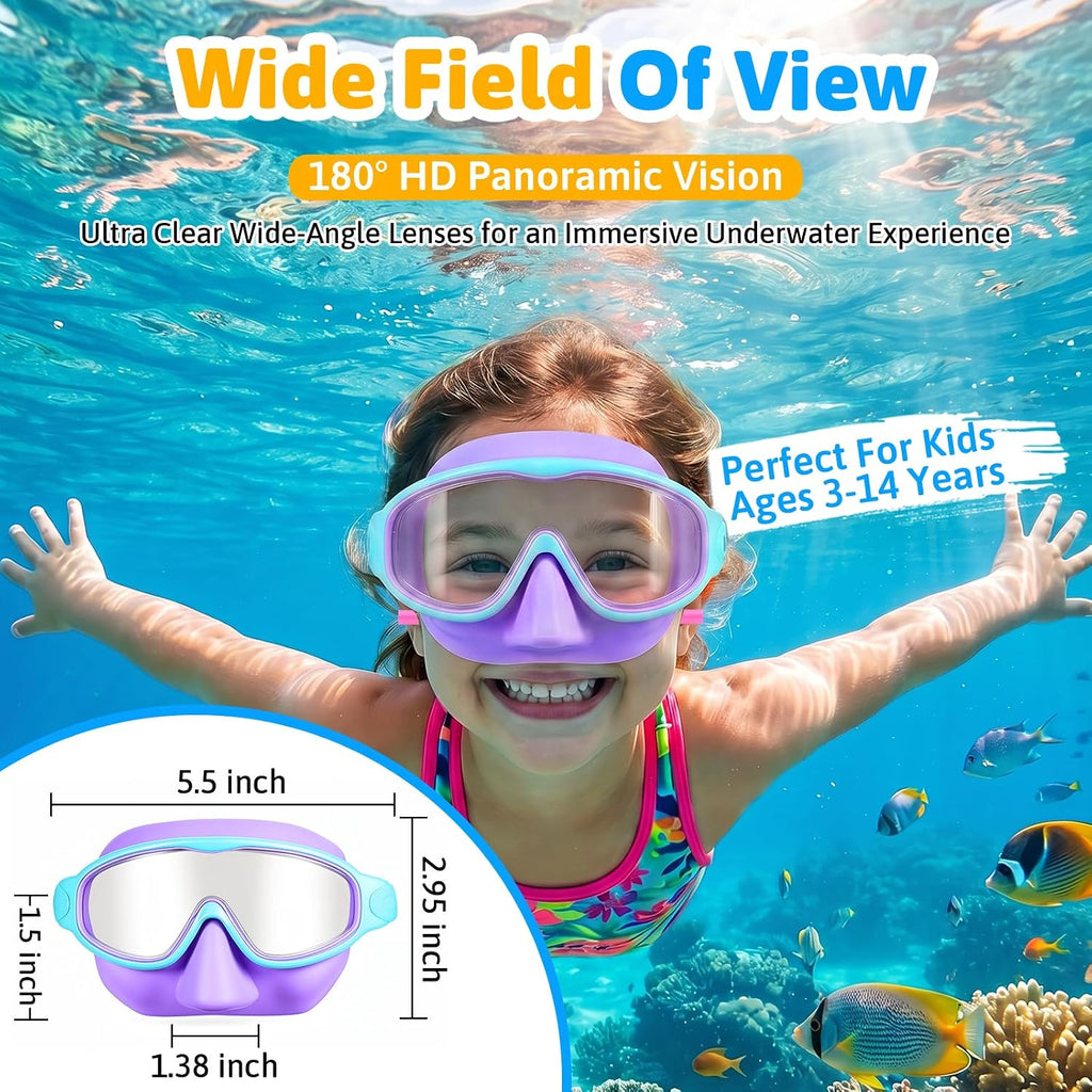DANZHANG 2 Pack Kids Goggles with Nose Cover,Swim Goggle with Earplugs