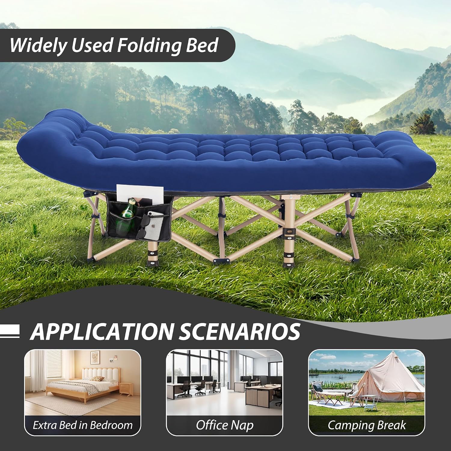 Folding Camping Cot with Mattress for Adults,28" Wide,600LBS