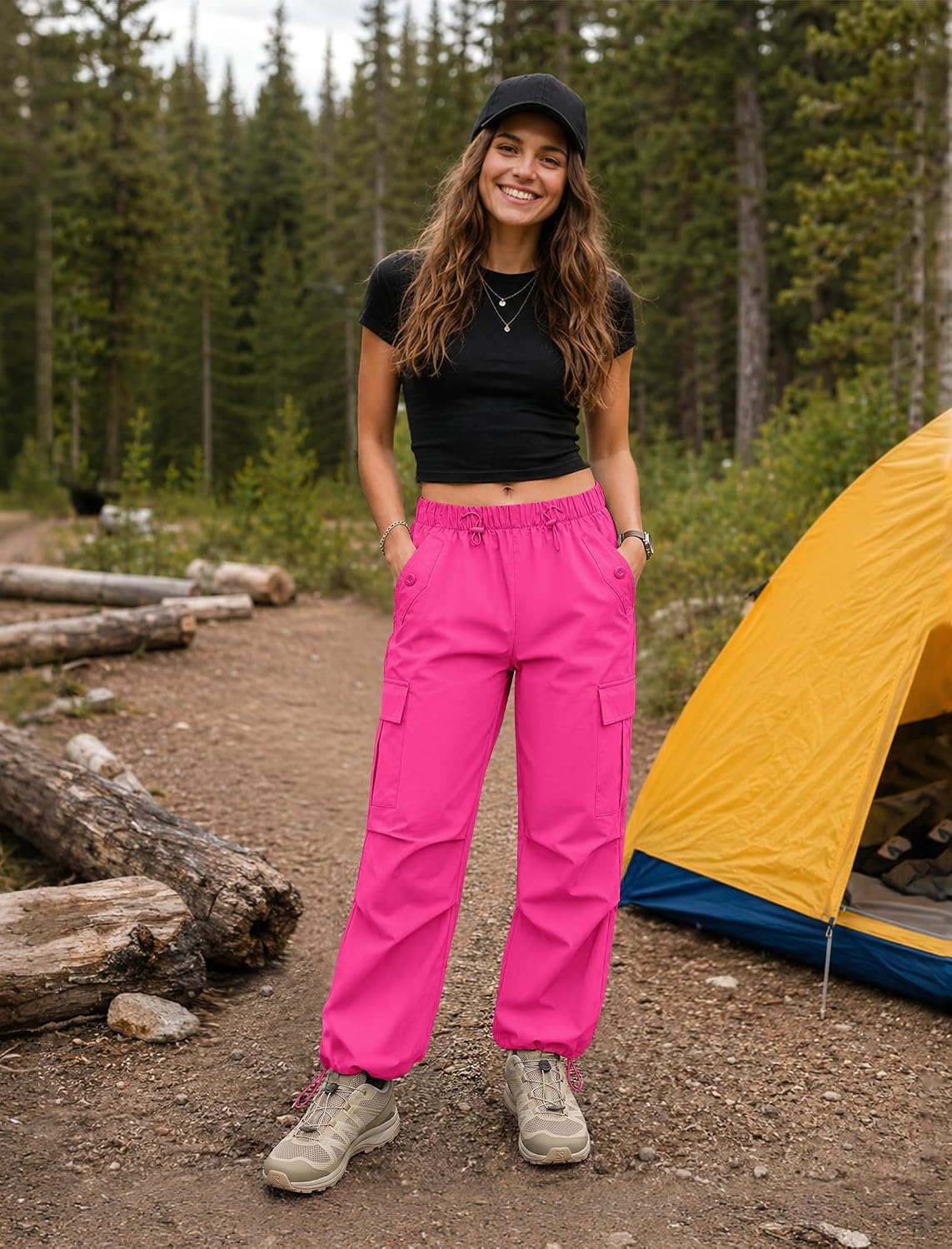 COPYLEAF Cargo Pants Women Parachute Baggy Hiking Pants with Pockets Travel