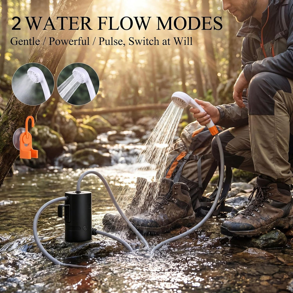 Portable Outdoor Shower, 2 Flow Mode, 4400mAh Battery Powered Shower Pump for Hiking/Backpacking, Travel, Beach, Pet, Flowering, IPX7 Waterproof &USB Rechargeable Camping Shower with 3 LED Lights…