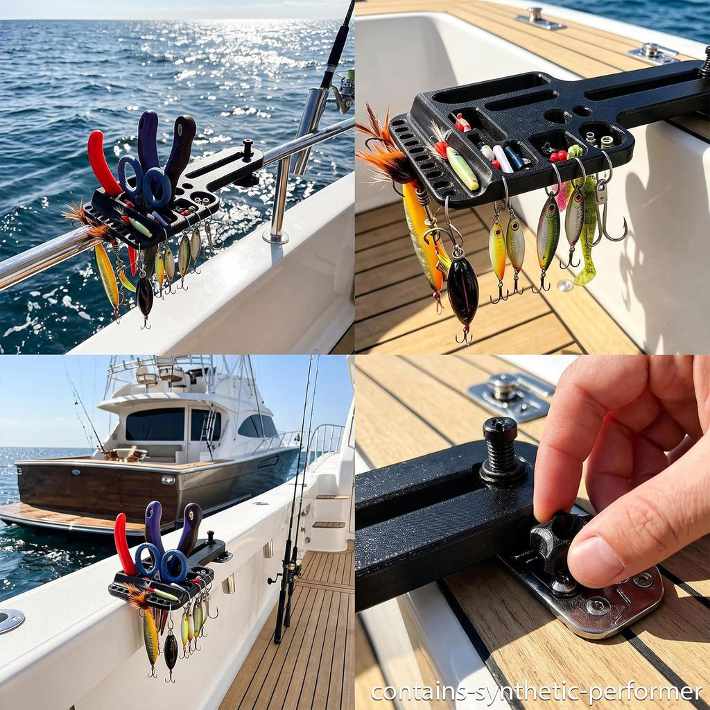 Kayak Fishing Tool Holder, T Track Mount Organizer with Lure Rack