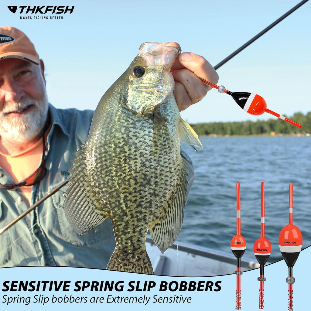 THKFISH Balsa Wood Spring Bobbers with Oval Slip Bobbers, Fishing Floats
