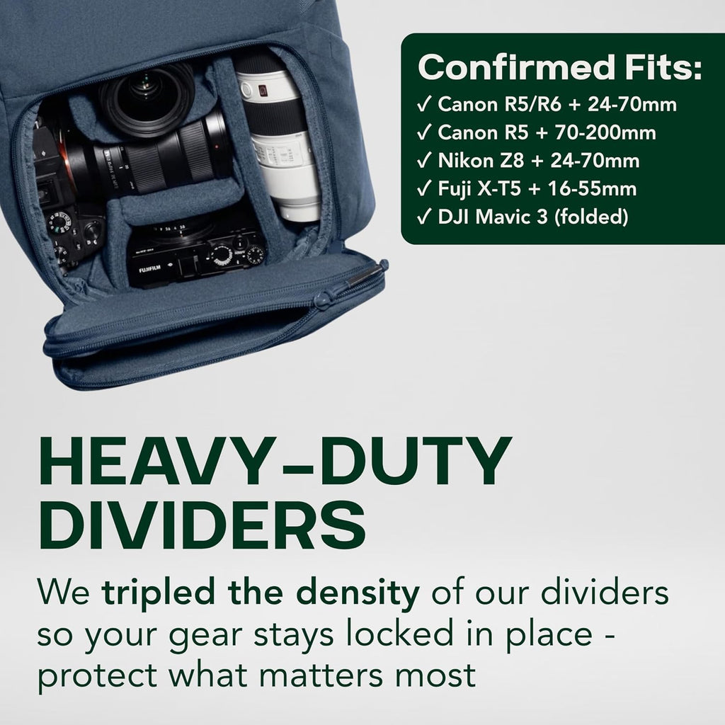 BREVITE Jumper Compact Camera Backpack 2026 Edition: A Minimalist & Travel-friendly Photography Backpack For DSLR Camera & Laptop w/Reinforced Straps & Stiffer Dividers (23L) (Moonlit Blue Color)