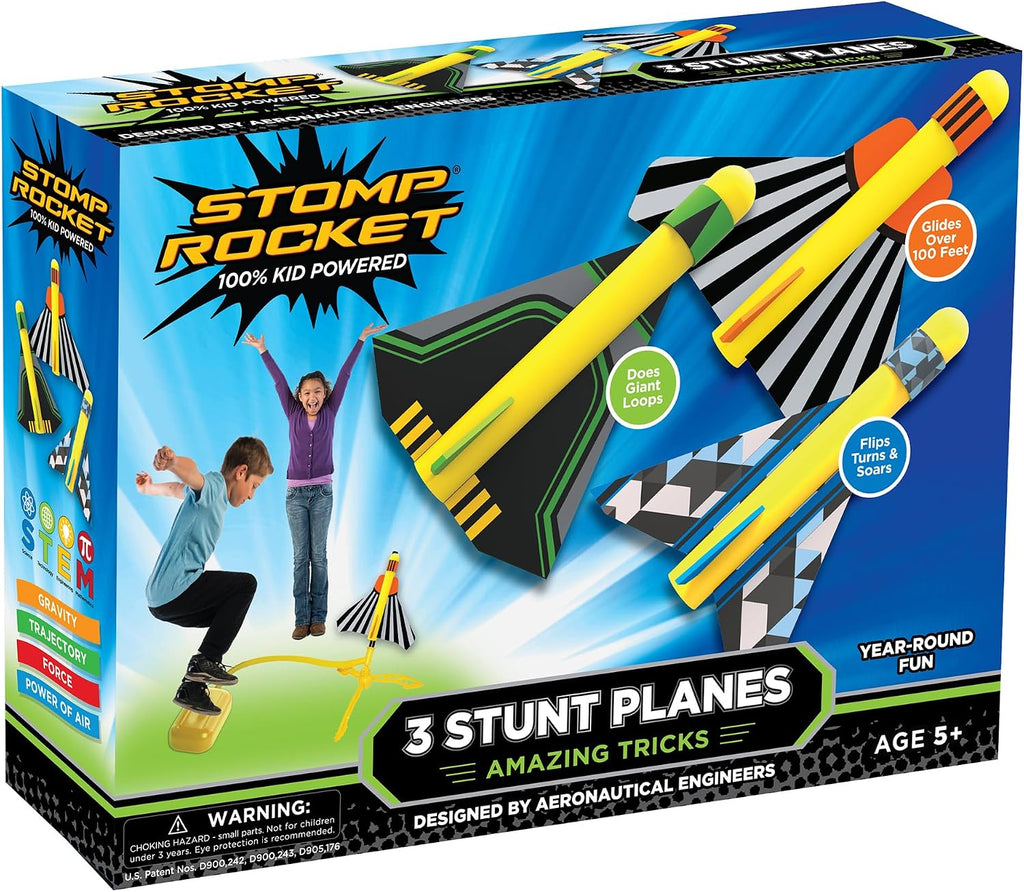 Stomp Rocket Stunt Plane Rocket Launcher Toy for Kids - 3 Foam Airplane Toy