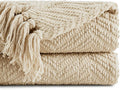 BATTILO HOME Beige Throw Blanket for Couch, Knitted Beige Throw for Bed, Neutral Throw Blankets Tan Throw Blanket for Room Decor Housewarming Gifts, 50" x 60"