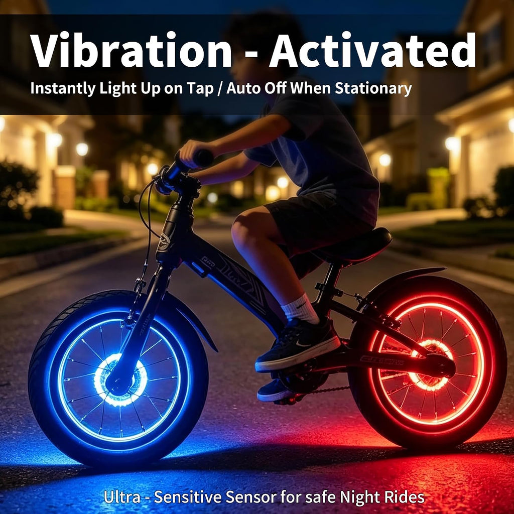 Bike Wheel Lights Rechargeable 2pack,Bike Lights for Wheels 7-Color Variable, Motion Sensor, Bike Spoke Lights Kids, Fit All Wheel Sizes of Bike,Toddler Balance Bicycle