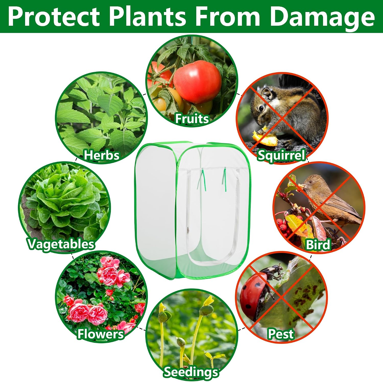 24"x24"x36" Pop Up Garden Mesh Plant Cover, Plant Protectors Mesh Enclosure